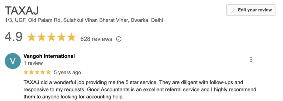 TAXAJ Google Review